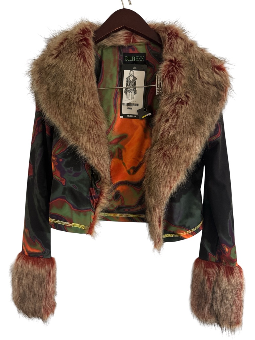 Club Exx- PSYTRANCE ZONE FAUX FUR TOP in Multicolor